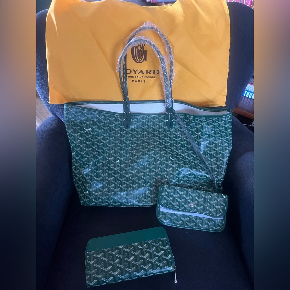 Goyard style Emerald Green Tote with Accessories